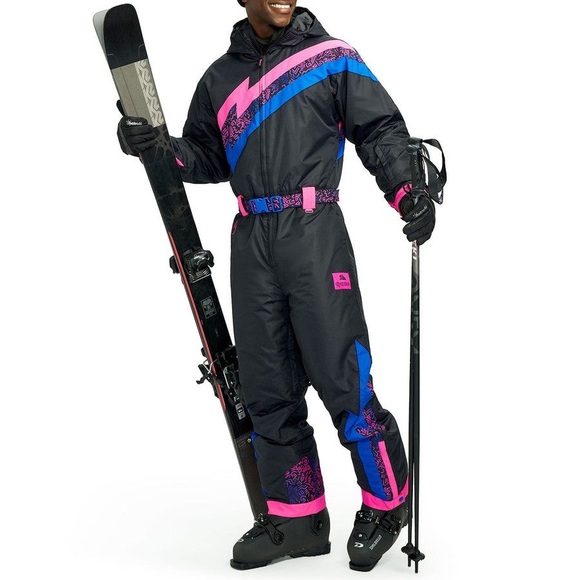 Tipsy ElvesBlack and Pink Ski Suit with Blue AccentsNWTSize L